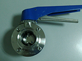 Clamped butterfly valve with blue plastic handle